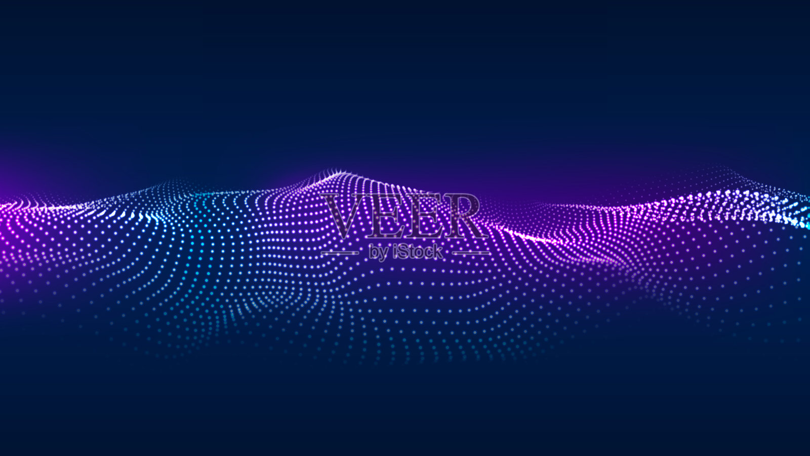 3D大数据波，抽象科技可视化背景。蓝色和紫色粒子波。矢量插图。插画图片素材