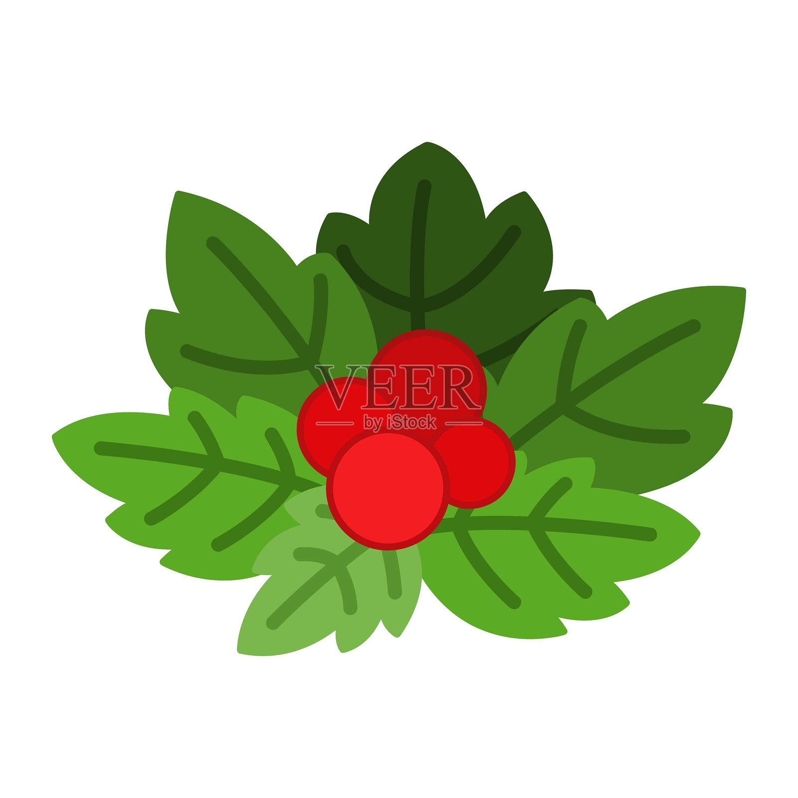 带有圣诞庆祝叶子的覆盆子堆的矢量插图插画图片素材