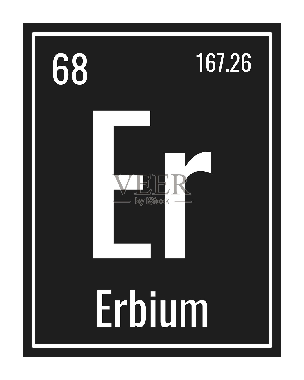 铒的符号。元素周期表中的化学元素。白色背景上的矢量插图。玻璃标志。插画图片素材
