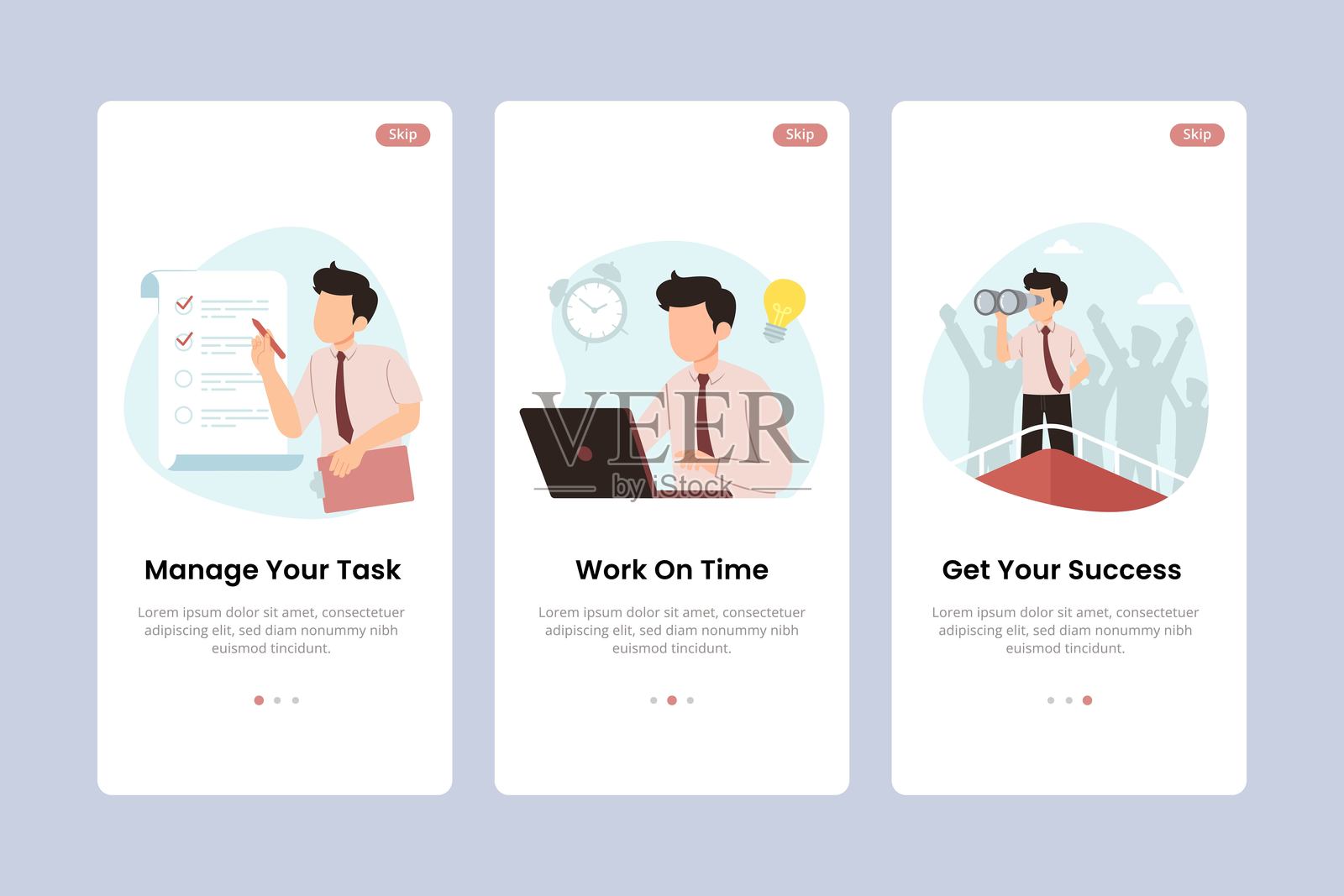 生产力和任务管理应用的入门移动应用界面截图插画图片素材