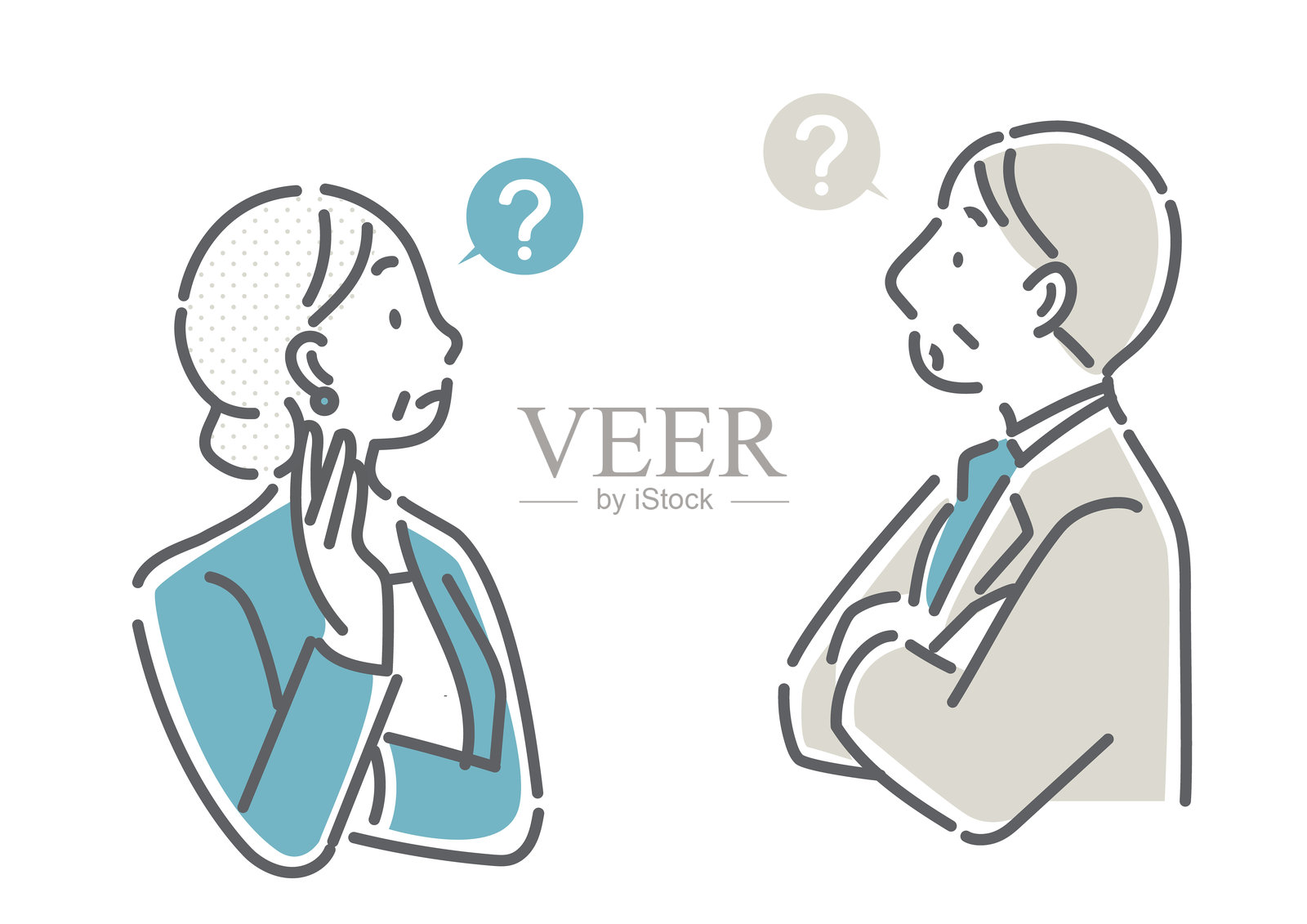 40和50岁思考中的商务人士：简单而时尚的线条画插图插画图片素材