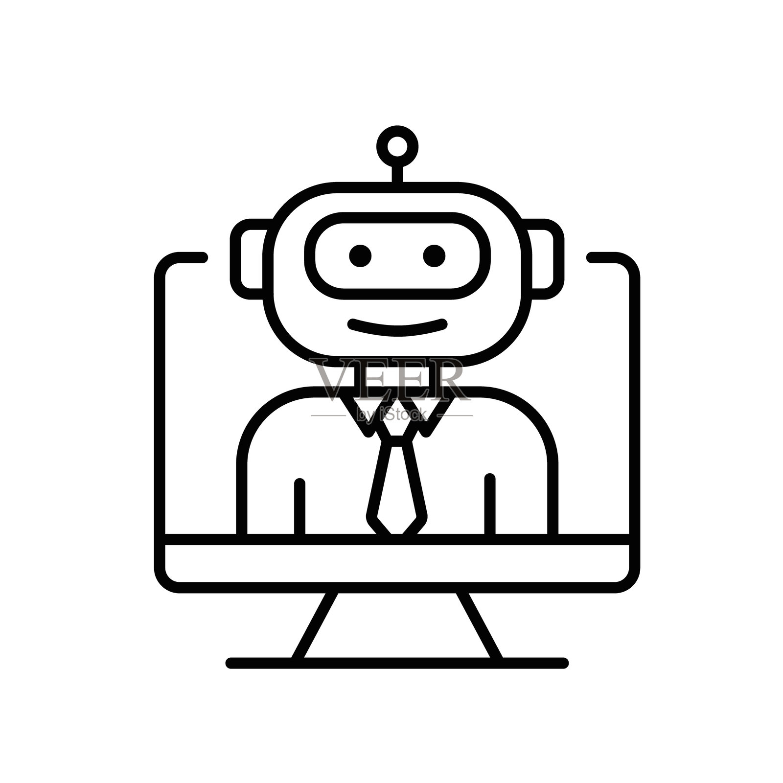 可编辑的线条图标，代表智能教育系统中为教师提供支持的人工智能课堂助手插画图片素材