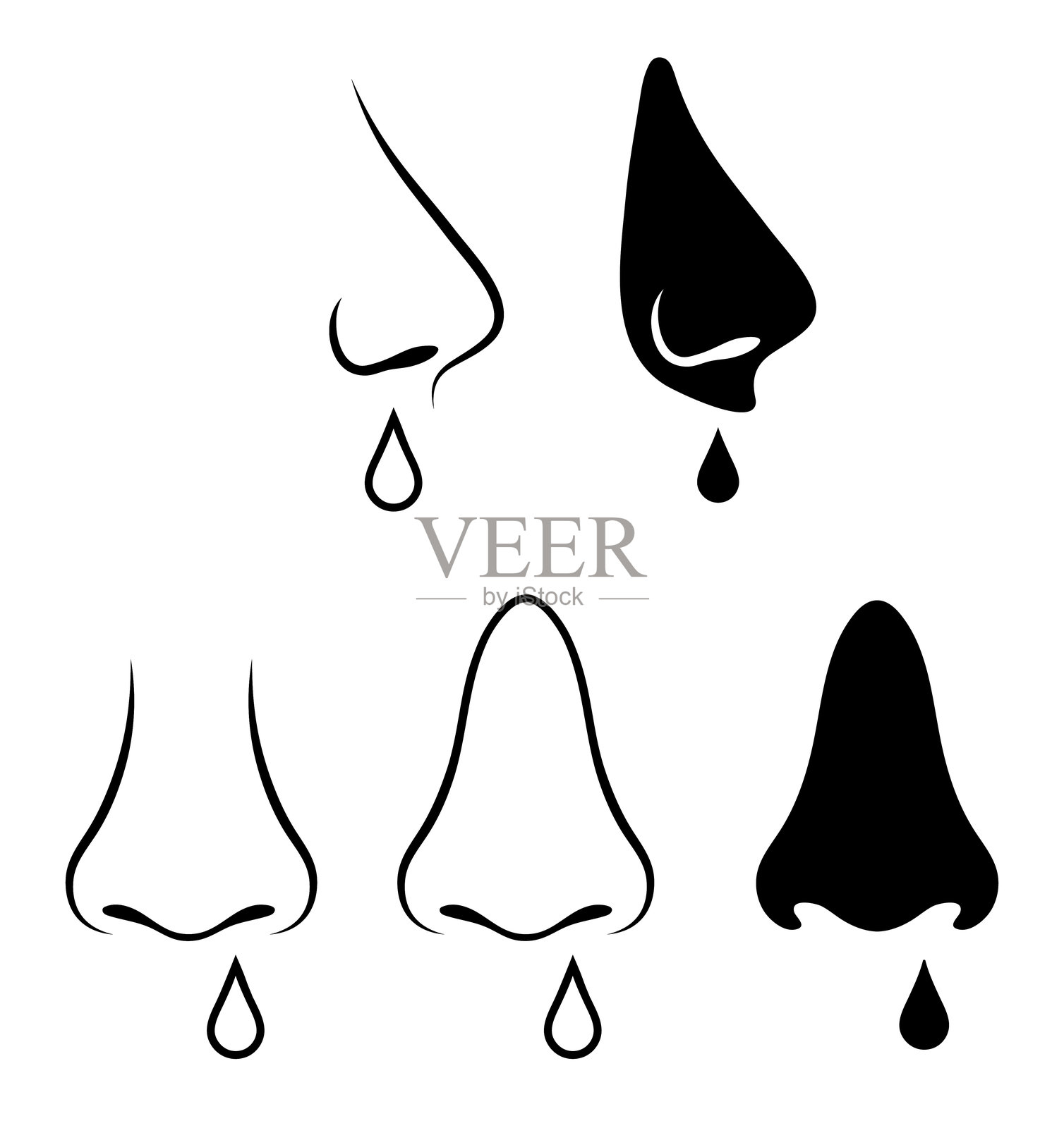 流鼻涕的正面和侧面剪贴画插图，带有轮廓和剪影印章，背景透明插画图片素材