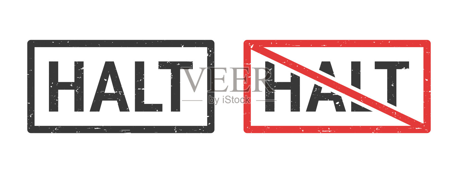 停止 - 带有划掉印章的橡胶印章在白色背景上插画图片素材