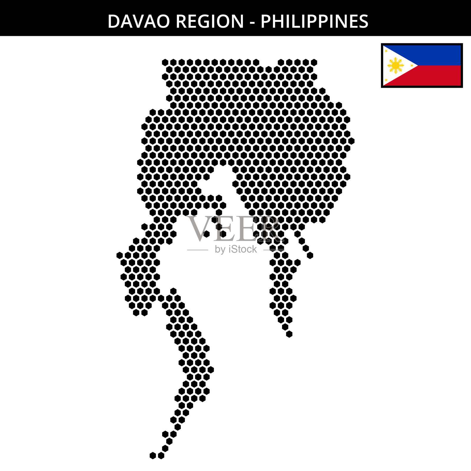 菲律宾达沃地区的中等六边形点状地图插画图片素材
