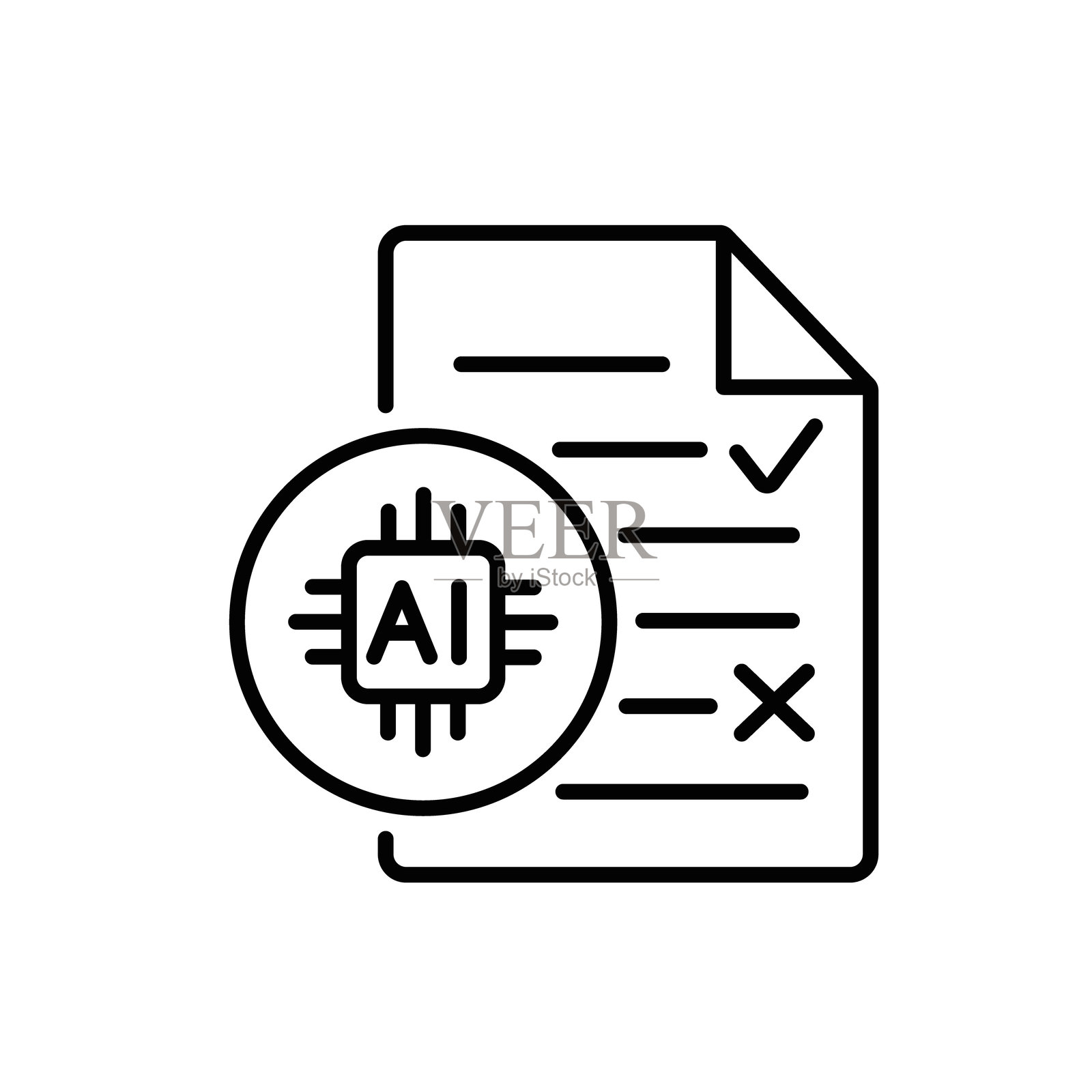 自动化写作评估系统的可编辑线条AI论文评分图标插画图片素材