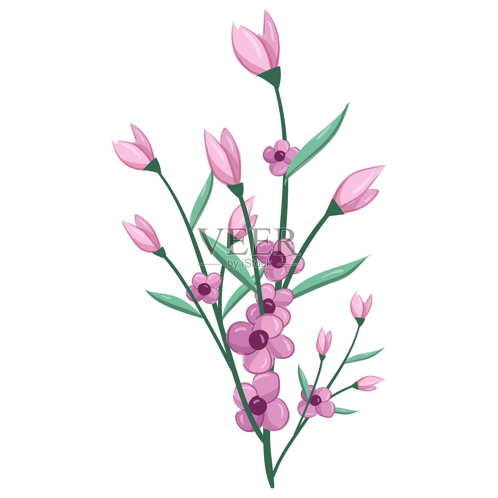 小花，粉色花丛插画图片素材