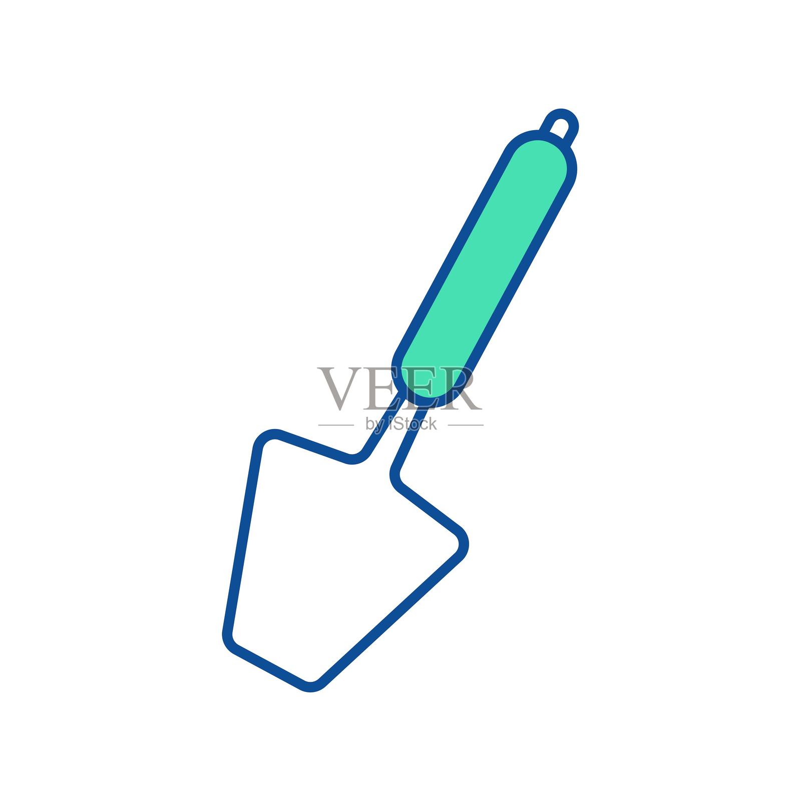 铲子。厨房用品图标。线条矢量厨房器具和工具。餐具插图插画图片素材