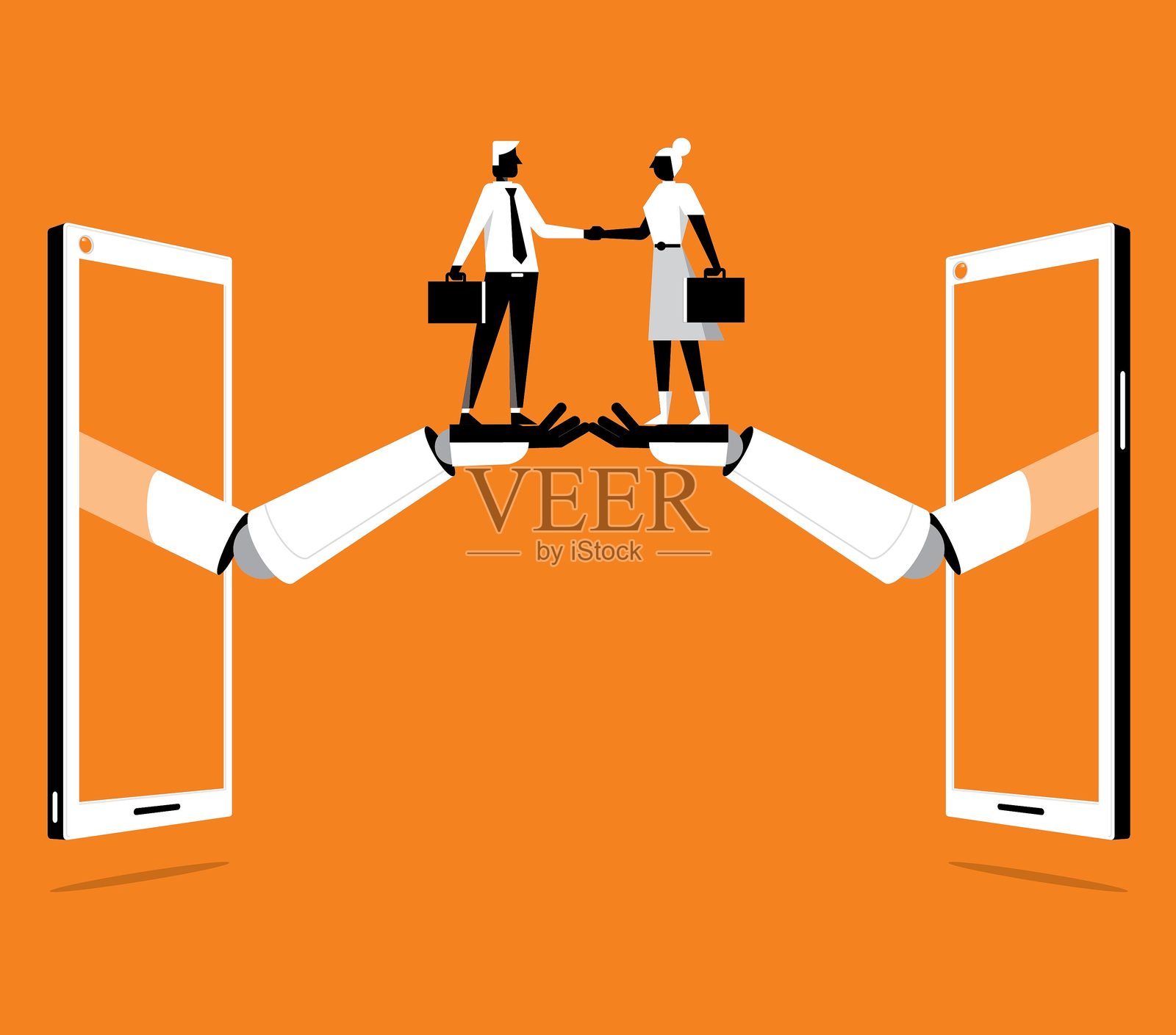 人工智能支持 - 握手 - 智能手机插画图片素材