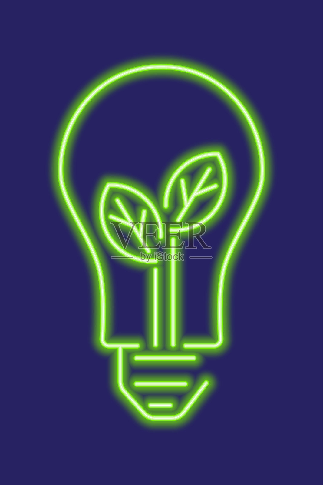 带叶子的霓虹绿色灯泡插画图片素材