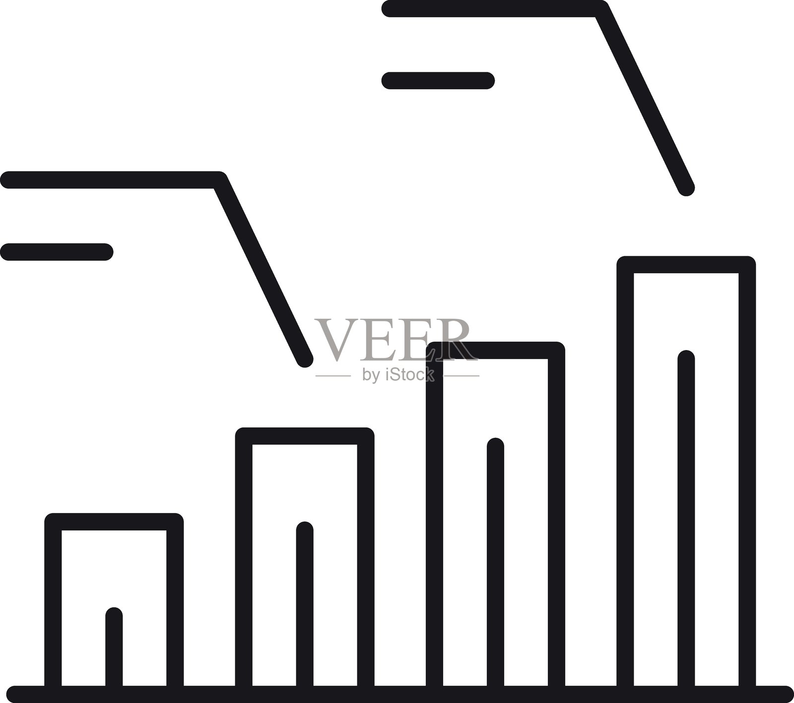 抽象条形图设计，代表数据分析趋势，采用细线风格。插画图片素材