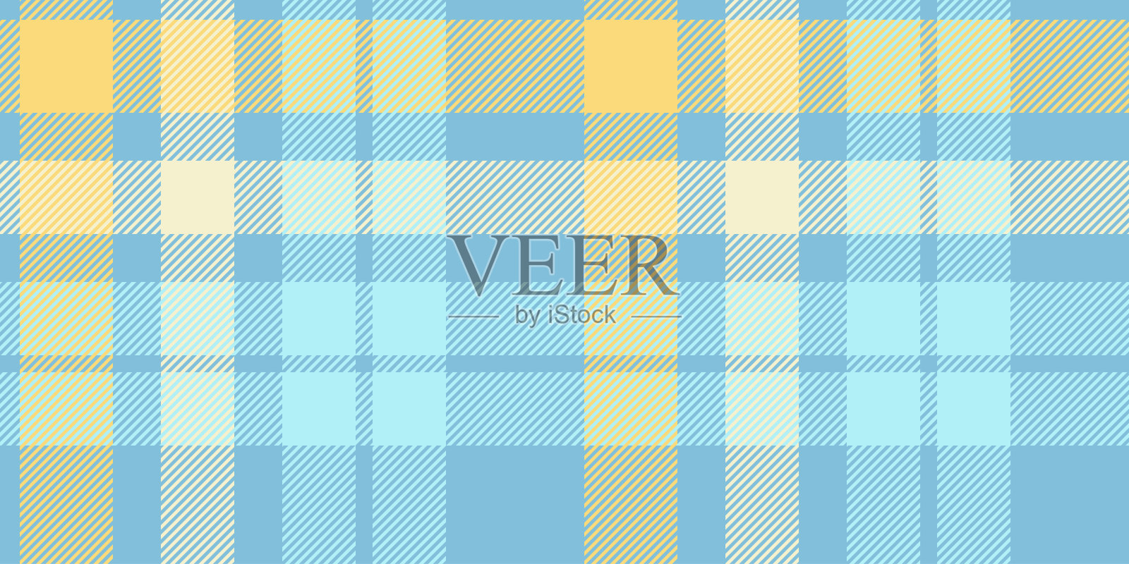 无缝的格子图案，呈现清新的蓝色和黄色调，带有细腻的编织纹理。非常适合纺织设计、数字背景或创意时尚项目。插画图片素材