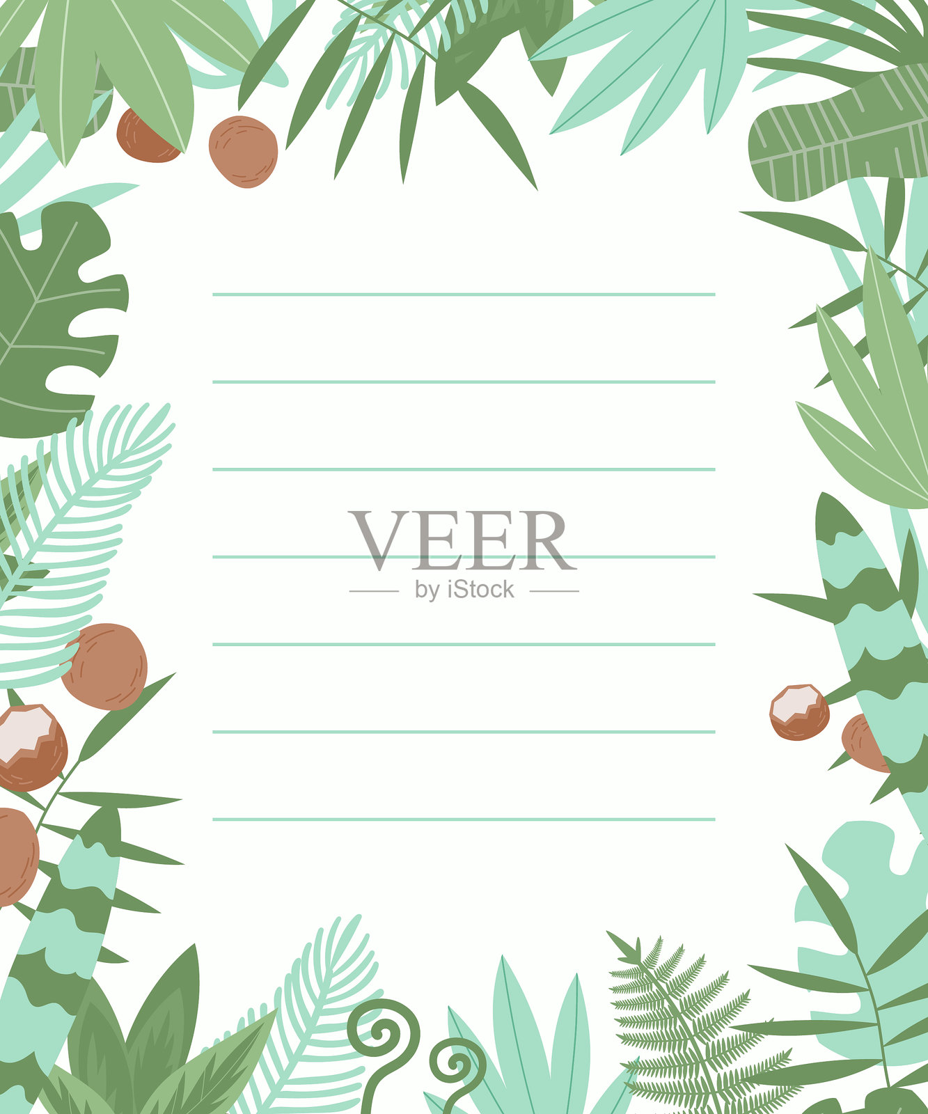 热带绿色异国植物记事本。垂直横幅，模板。插画图片素材