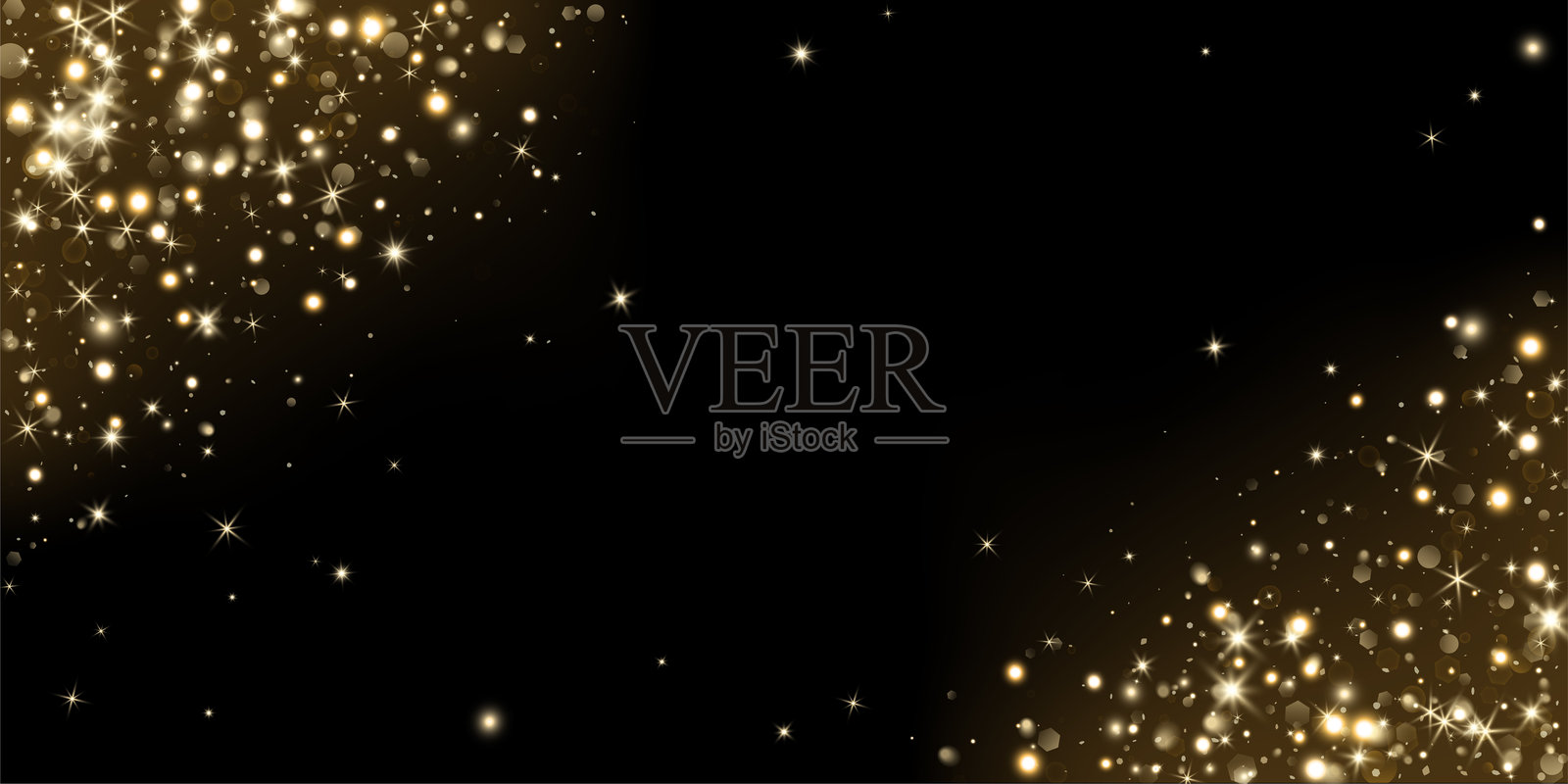 带有光辉、闪光和散景的金色闪光角落，适用于任何背景或照片的叠加，使用屏幕模式。适合圣诞节、新年、邀请函和庆祝横幅的节日框架。矢量图。插画图片素材