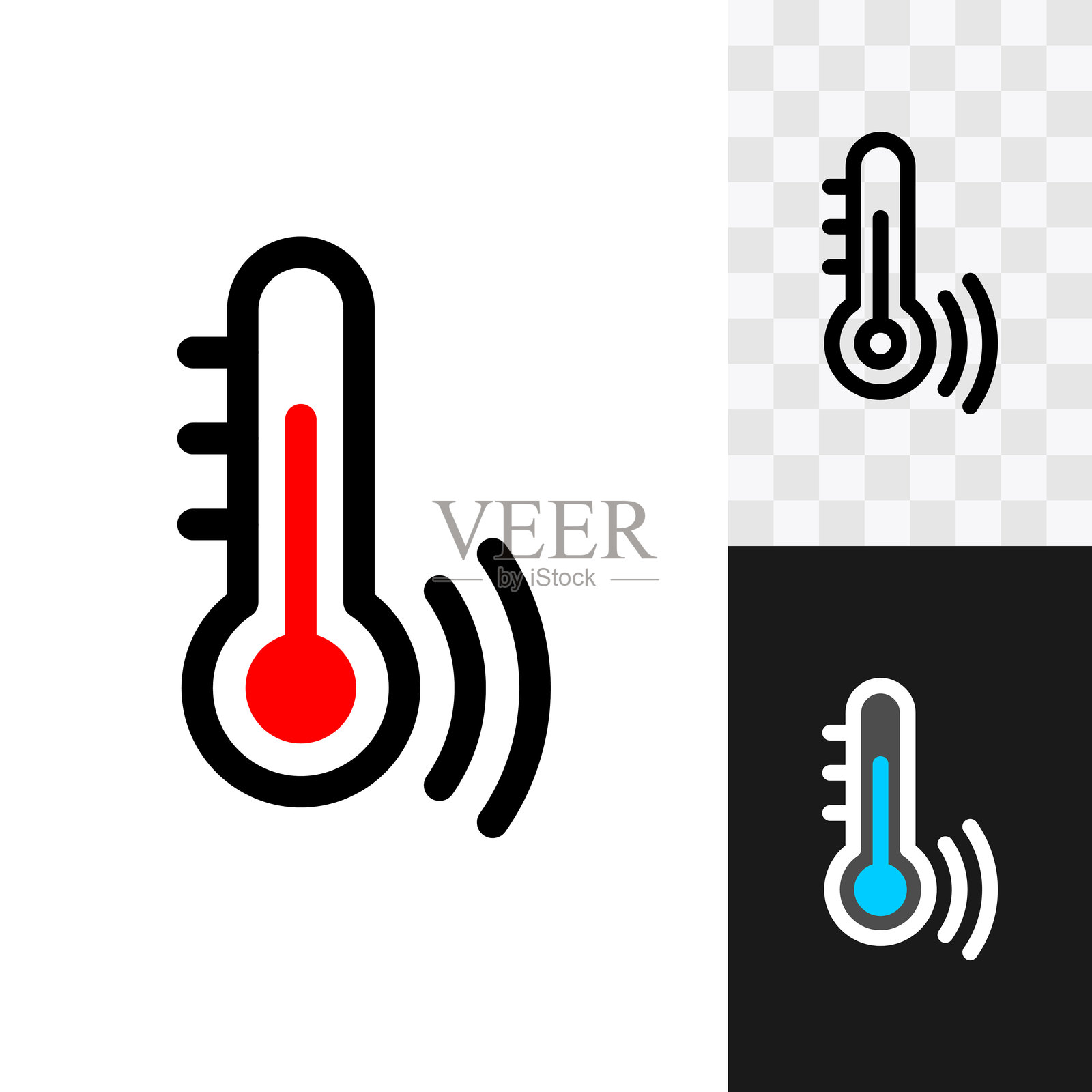 温度传感器线条图标与刻度表插画图片素材