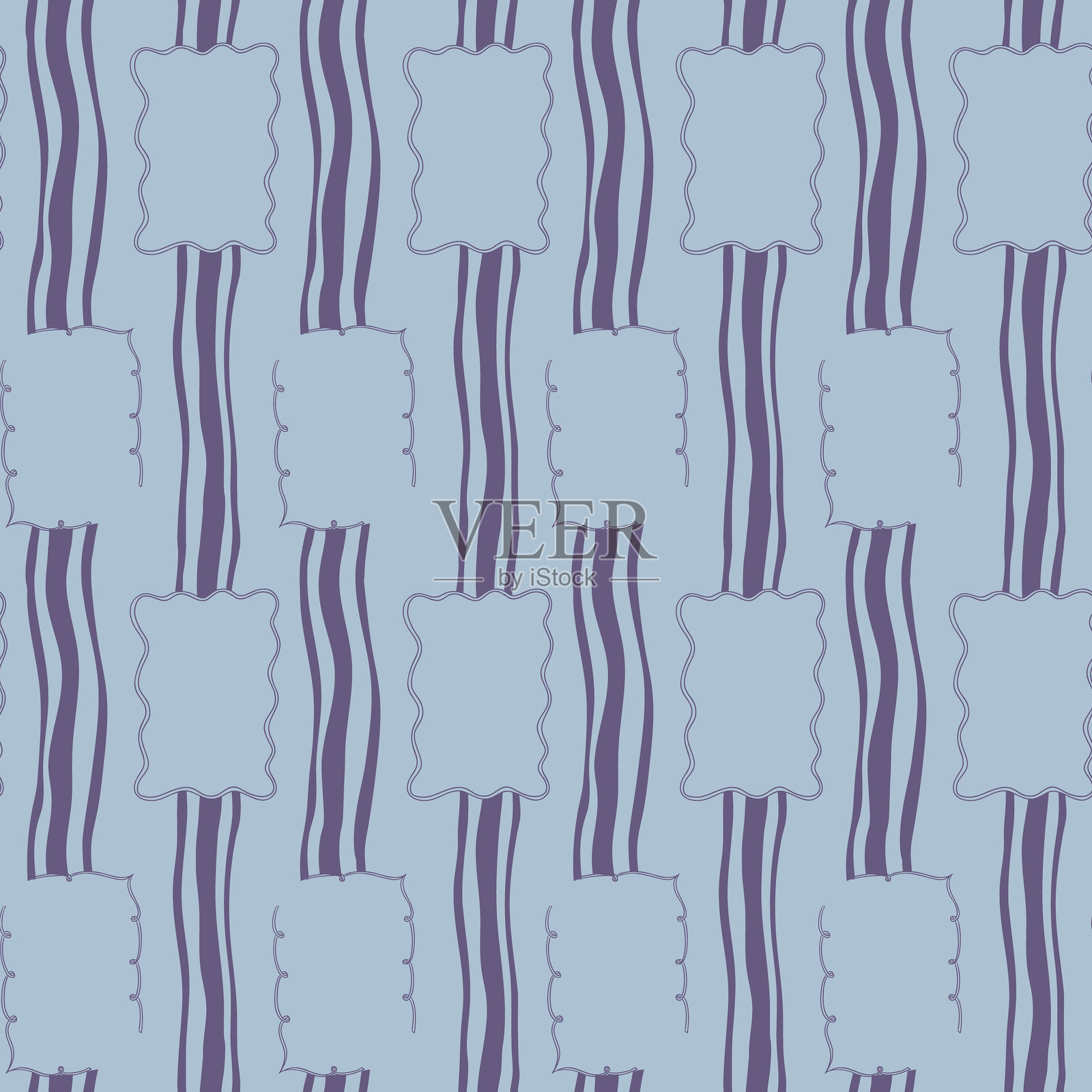 无缝图案的装饰性手绘框架和垂直条纹，采用柔和色调插画图片素材