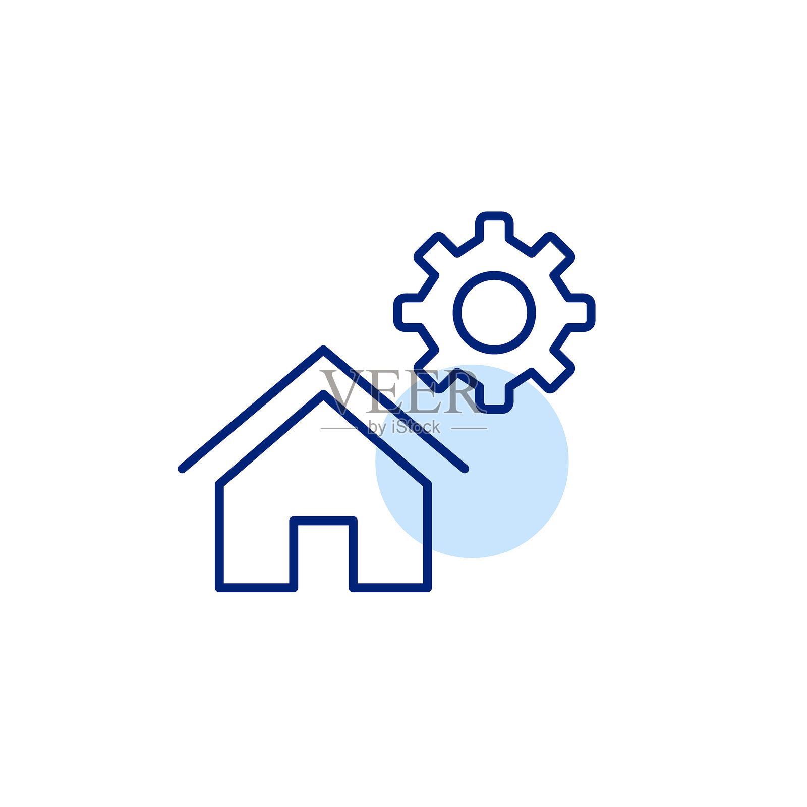 房屋与齿轮。智能家居控制，自动化环境设置，智能技术管理，家居系统优化，远程设备配置。像素完美，可编辑的矢量图标。插画图片素材