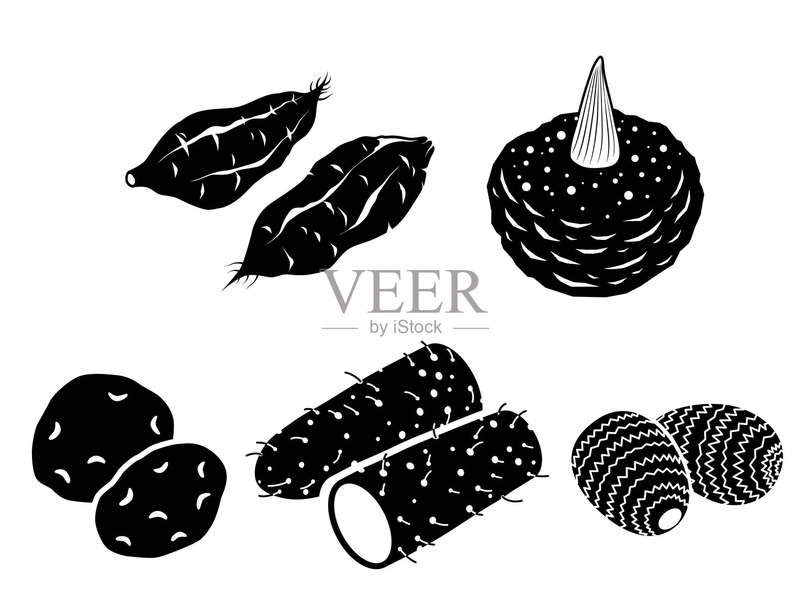 一组各种土豆图标，孤立在白色背景上插画图片素材