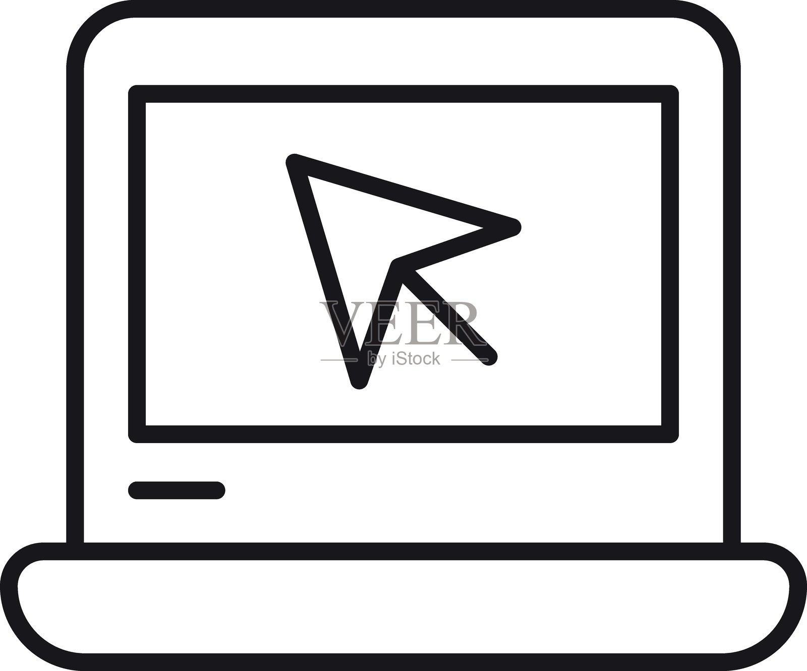 细线风格的计算机屏幕与光标图标插图插画图片素材