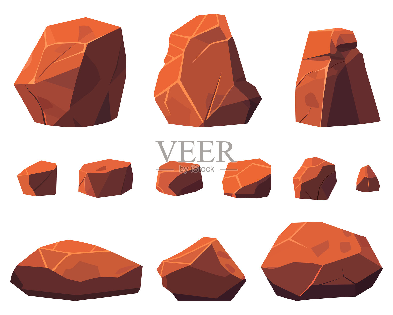 各种大小和形状的岩石集合，采用插图风格。插画图片素材