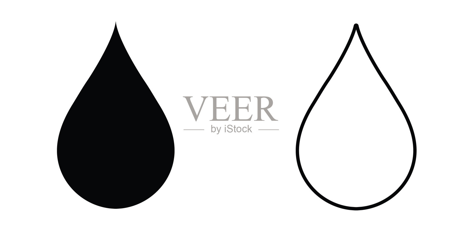 两个水滴图标，黑色填充和轮廓，白色背景的图形设计插画图片素材
