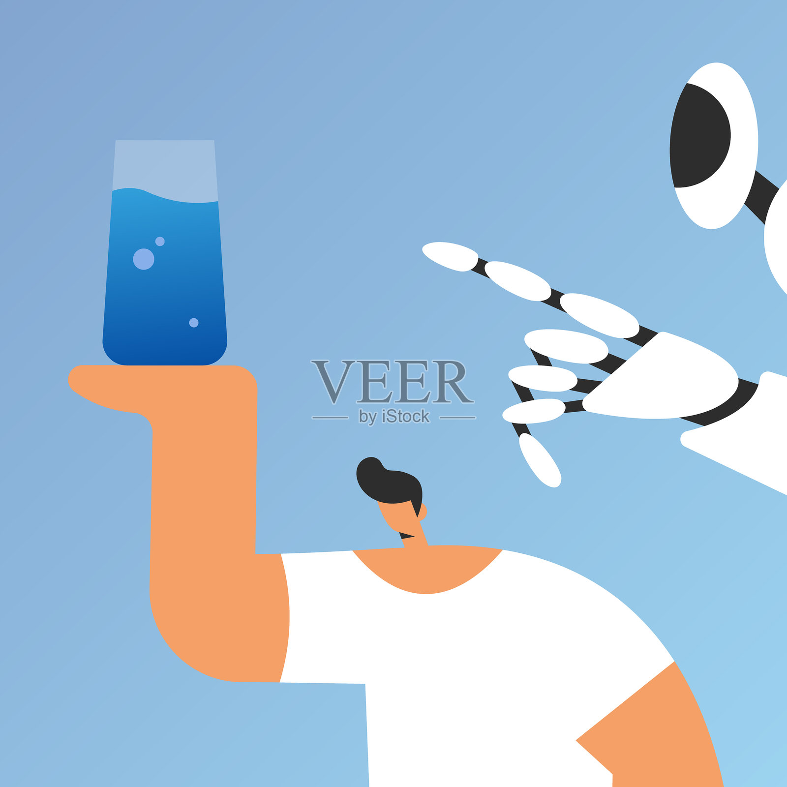 人们与人工智能机器人一起饮用清洁新鲜的水。插画图片素材