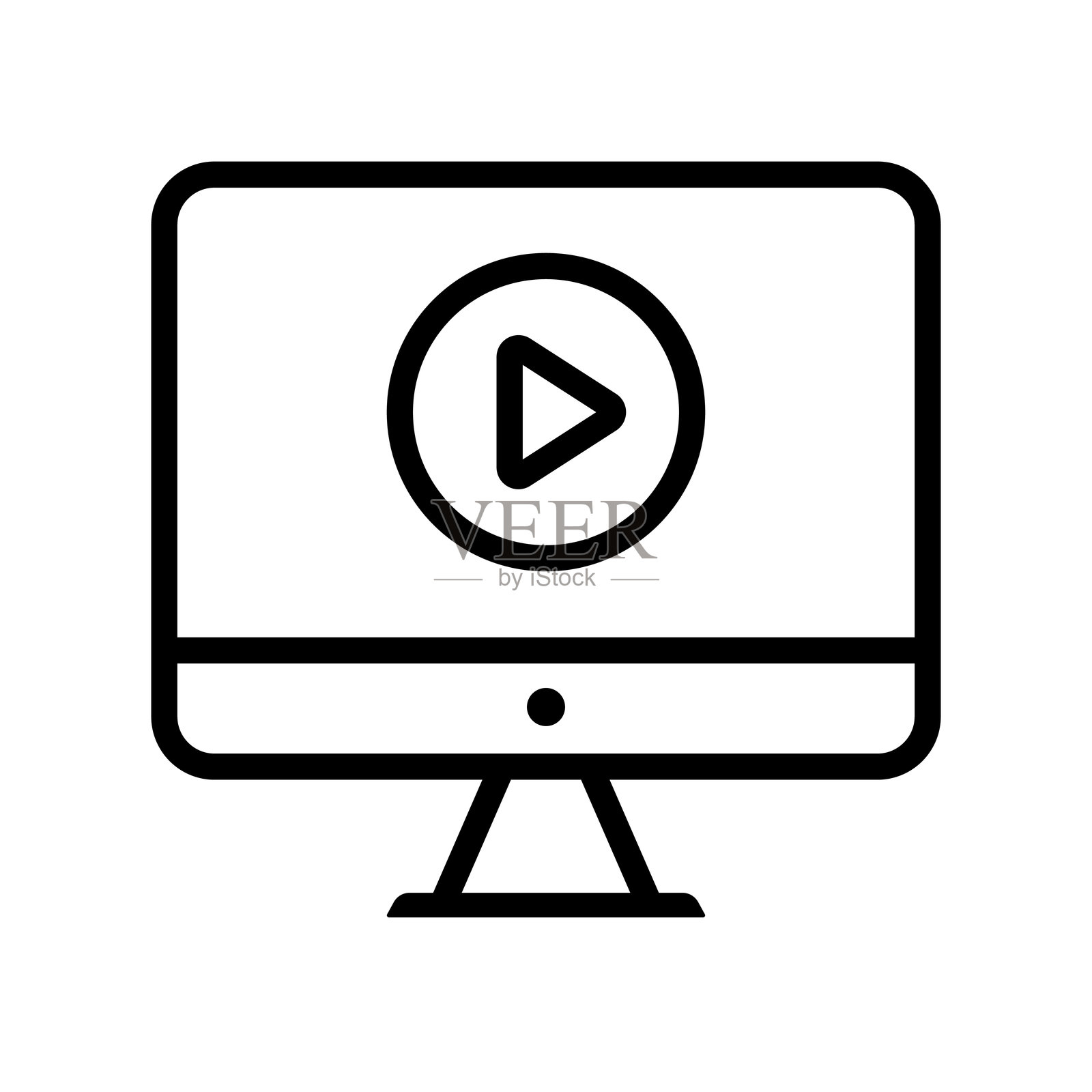 带有视频播放图标的电脑插画图片素材