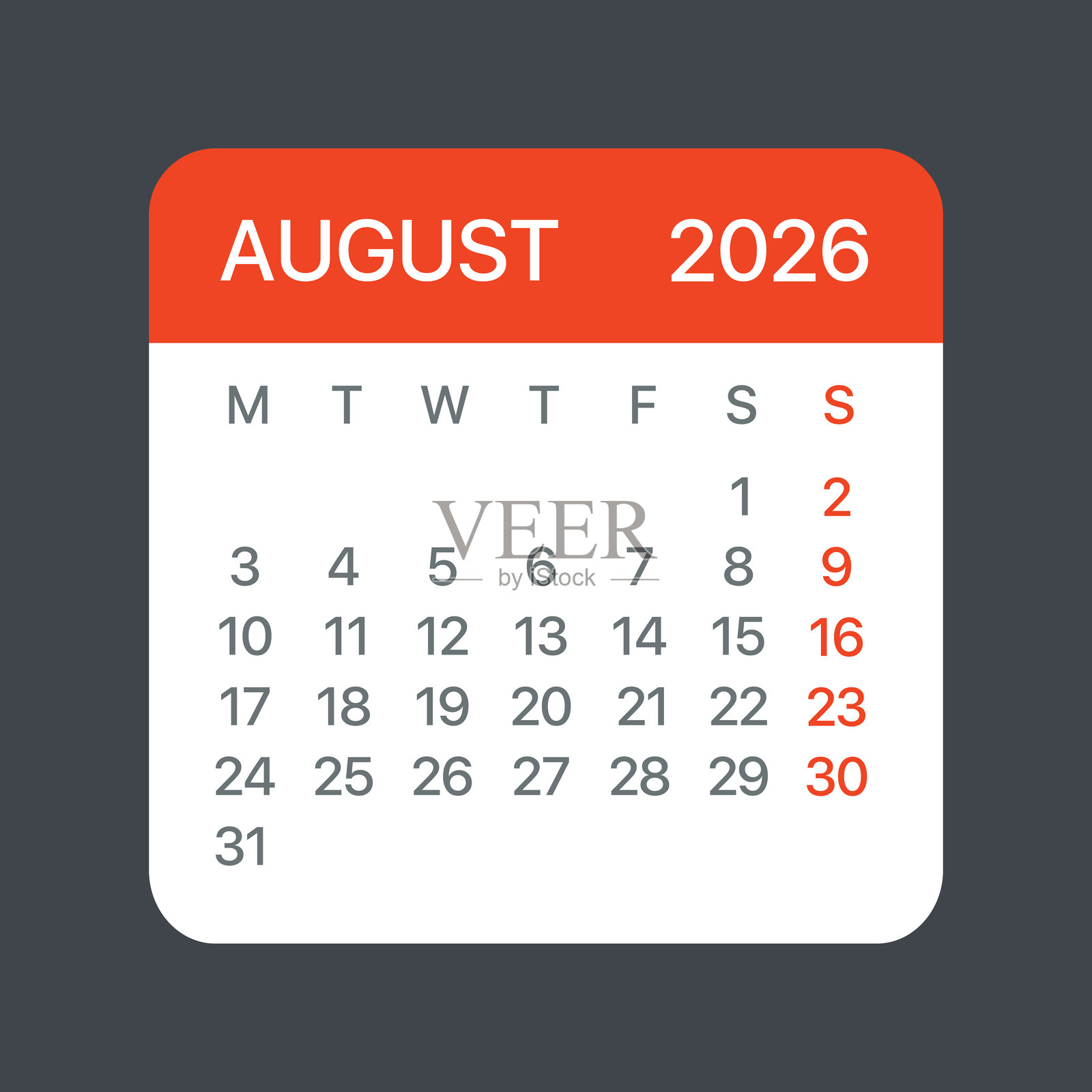 2026年8月日历叶 - 矢量模板图形插图插画图片素材