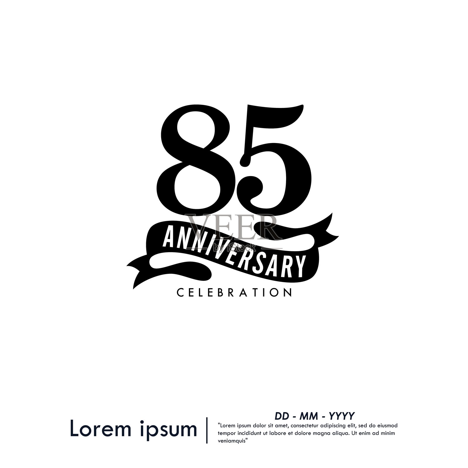 85周年庆典徽章。祝贺周年纪念的标志，带有丝带，背景为白色。适用于网页、传单、海报、贺卡的矢量插图设计模板。插画图片素材