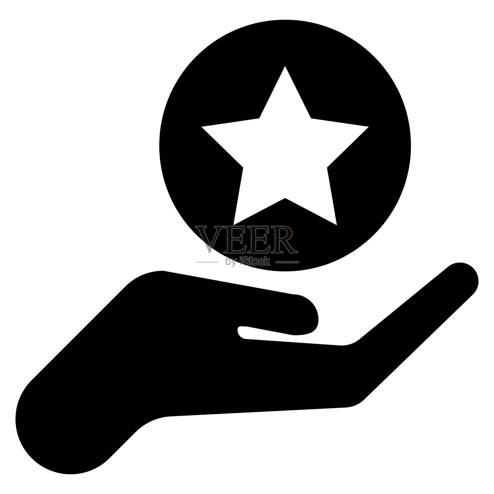 手握星星图标。手上的星星图标。最佳排名符号。质量标志。矢量插图。插画图片素材