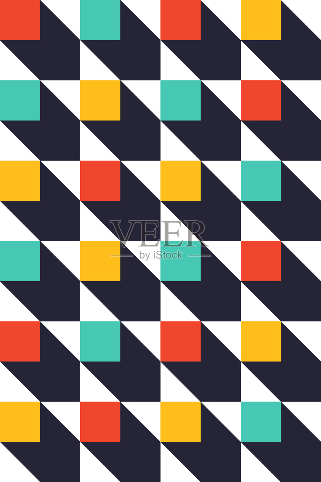 对角线包豪斯海报，带有重复的色块网格和长阴影插画图片素材