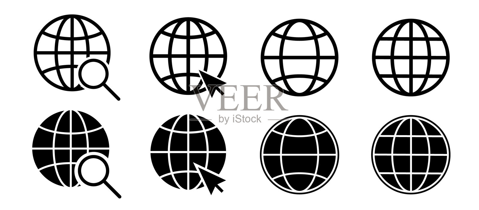 地球图标集。搜索栏。平面设计中的搜索栏矢量图标。网站图标。世界图标。带光标的WWW图标。矢量WWW图标。插画图片素材