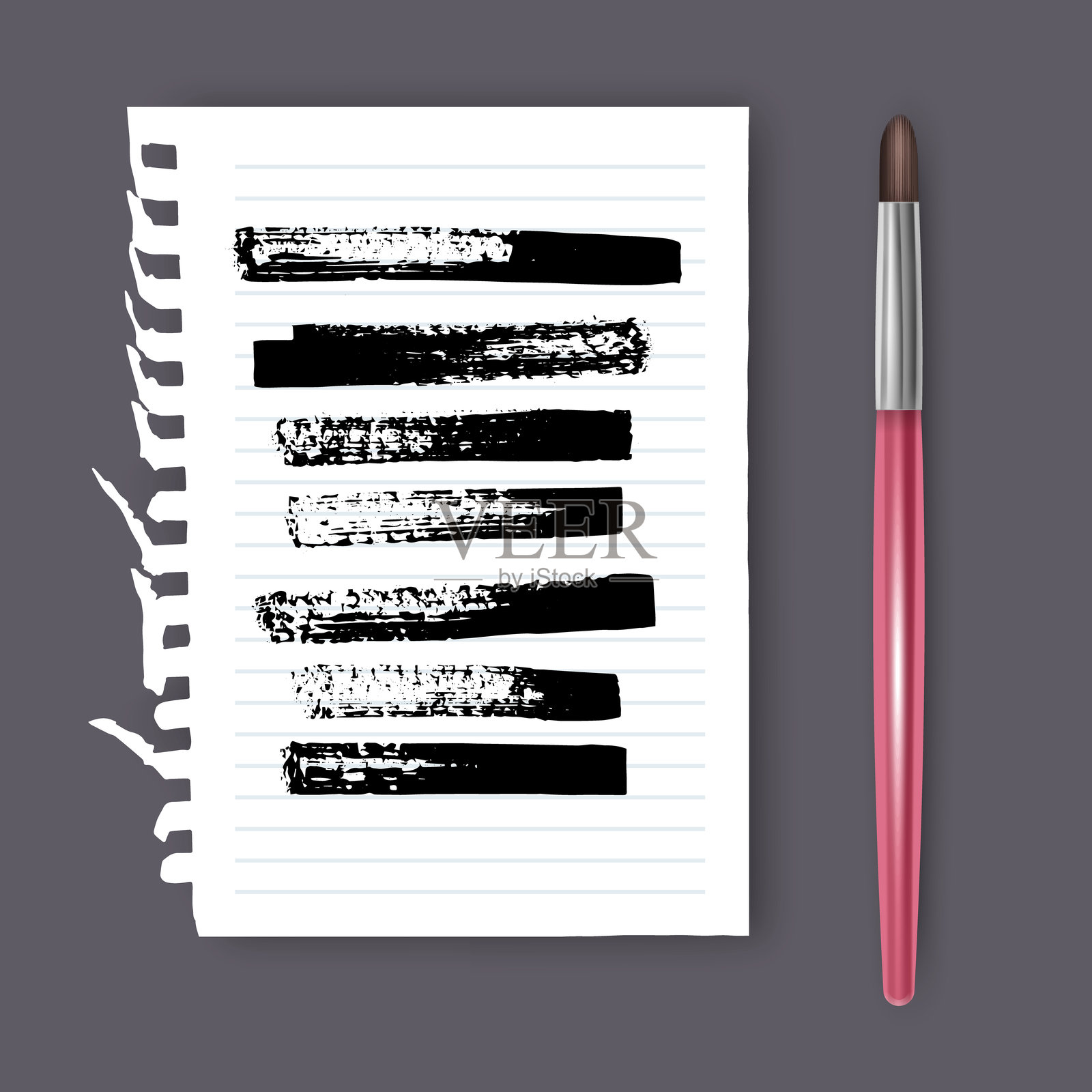 一组手绘的笔触在白色笔记本上插画图片素材