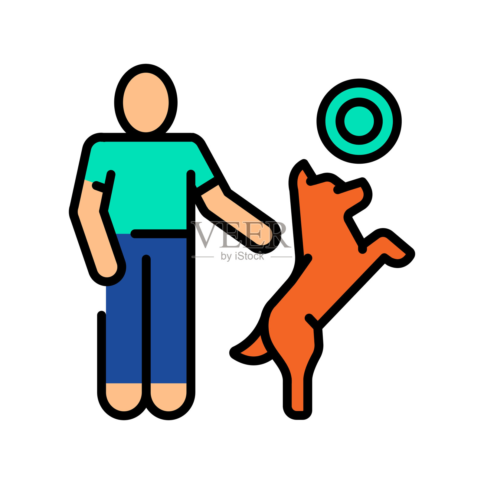 狗训练彩色线条图标，适用于数字和印刷项目。插画图片素材