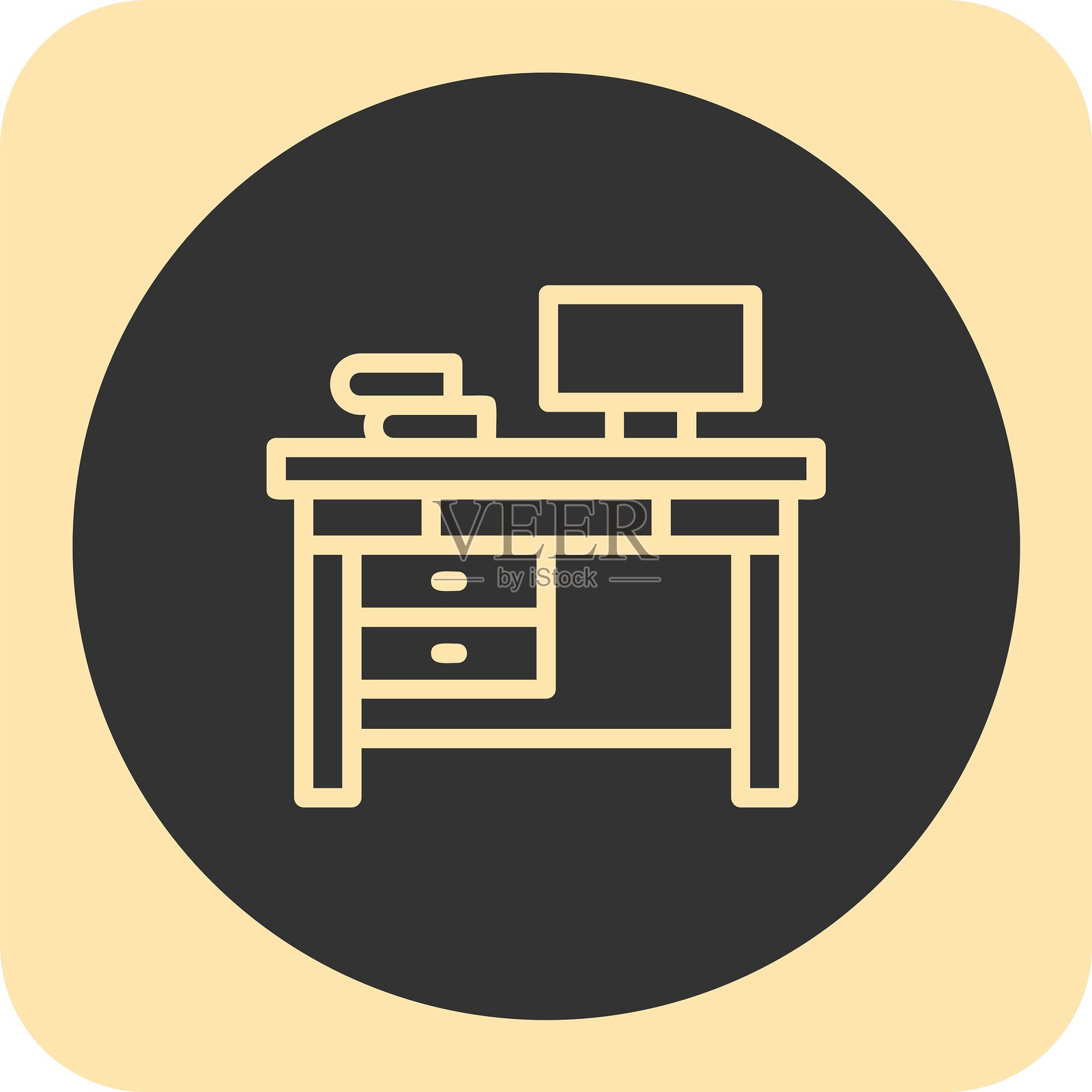 办公室桌子线性圆形图标插画图片素材