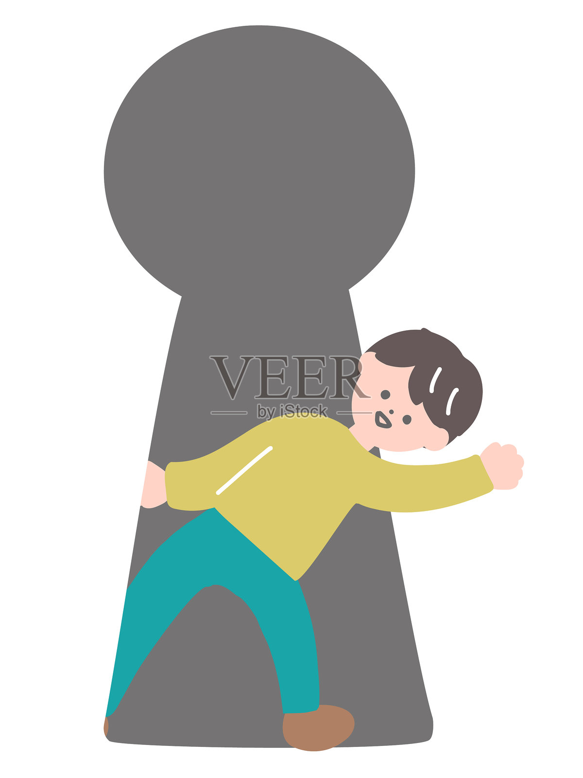 一个男人从钥匙孔里冒出来的插图插画图片素材