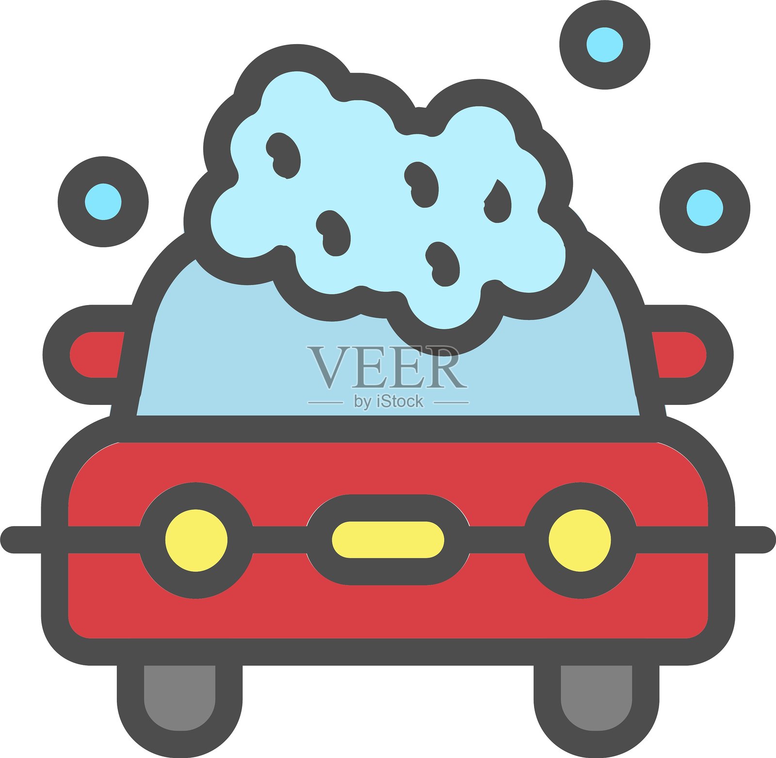 泡沫围绕着一辆车的线条填充图标插画图片素材