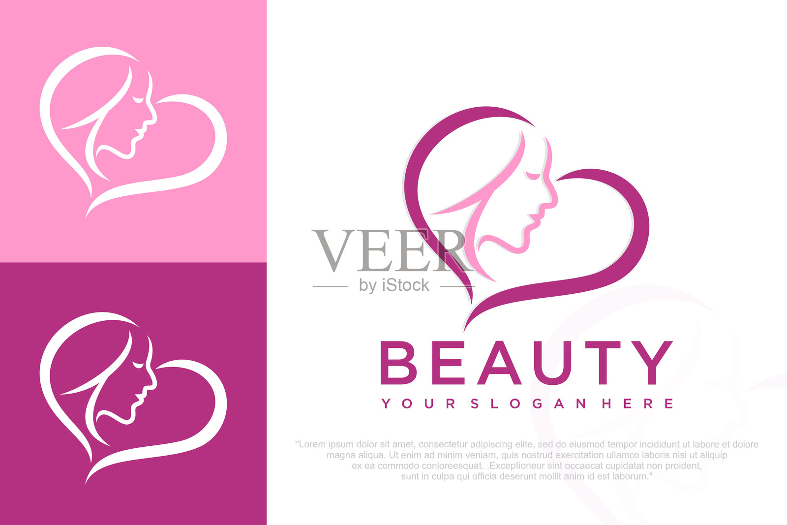 美丽女性面孔的标志设计。头发、水疗和美容业务概念。矢量插图插画图片素材