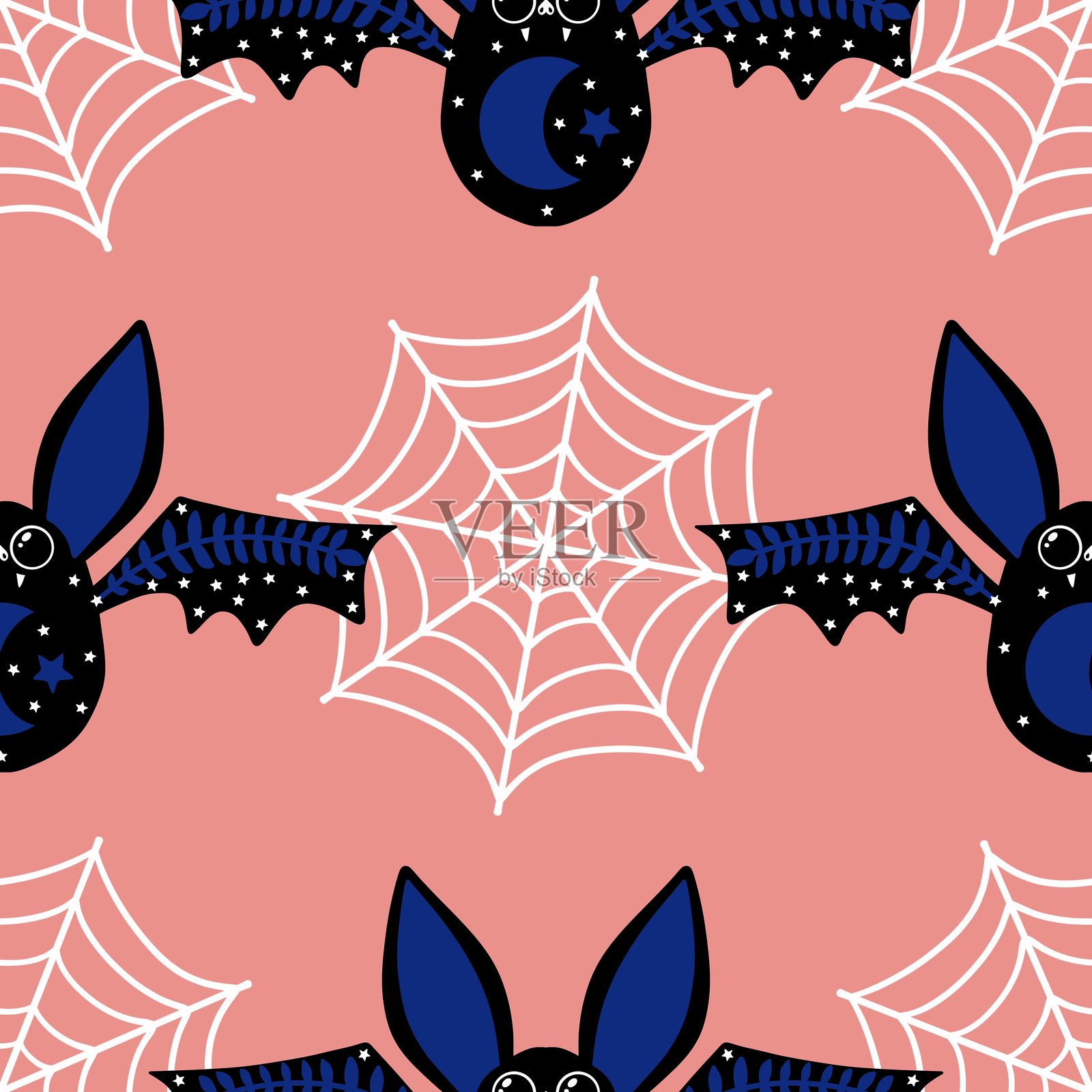 万圣节无缝蝙蝠图案，适用于面料、纺织品和包装插画图片素材