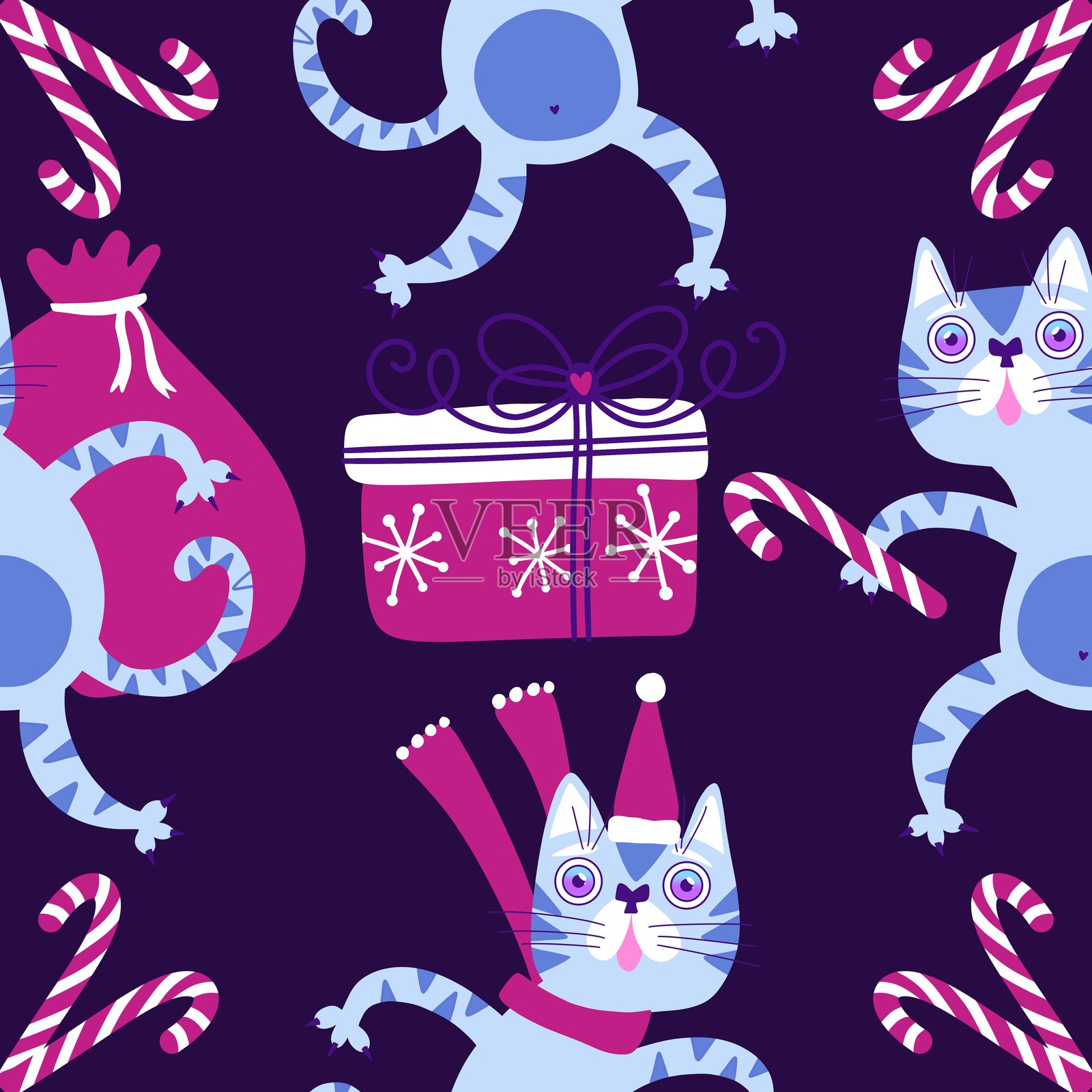 冬季圣诞动物无缝图案用于包装纸插画图片素材