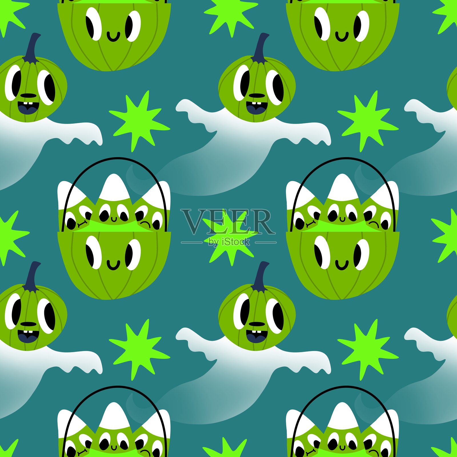 万圣节鬼魂无缝图案，适用于面料、纺织品和包装插画图片素材