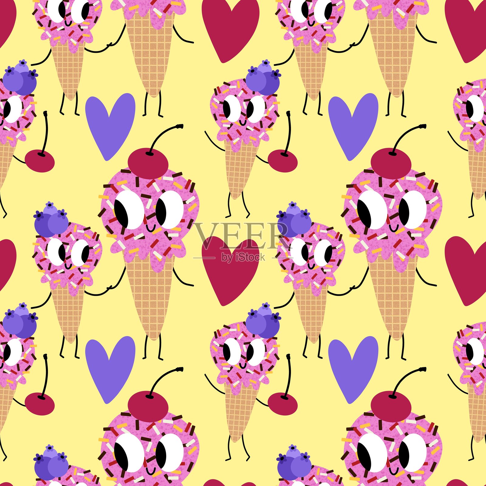 冰淇淋图案适用于面料、纺织品和儿童用品插画图片素材