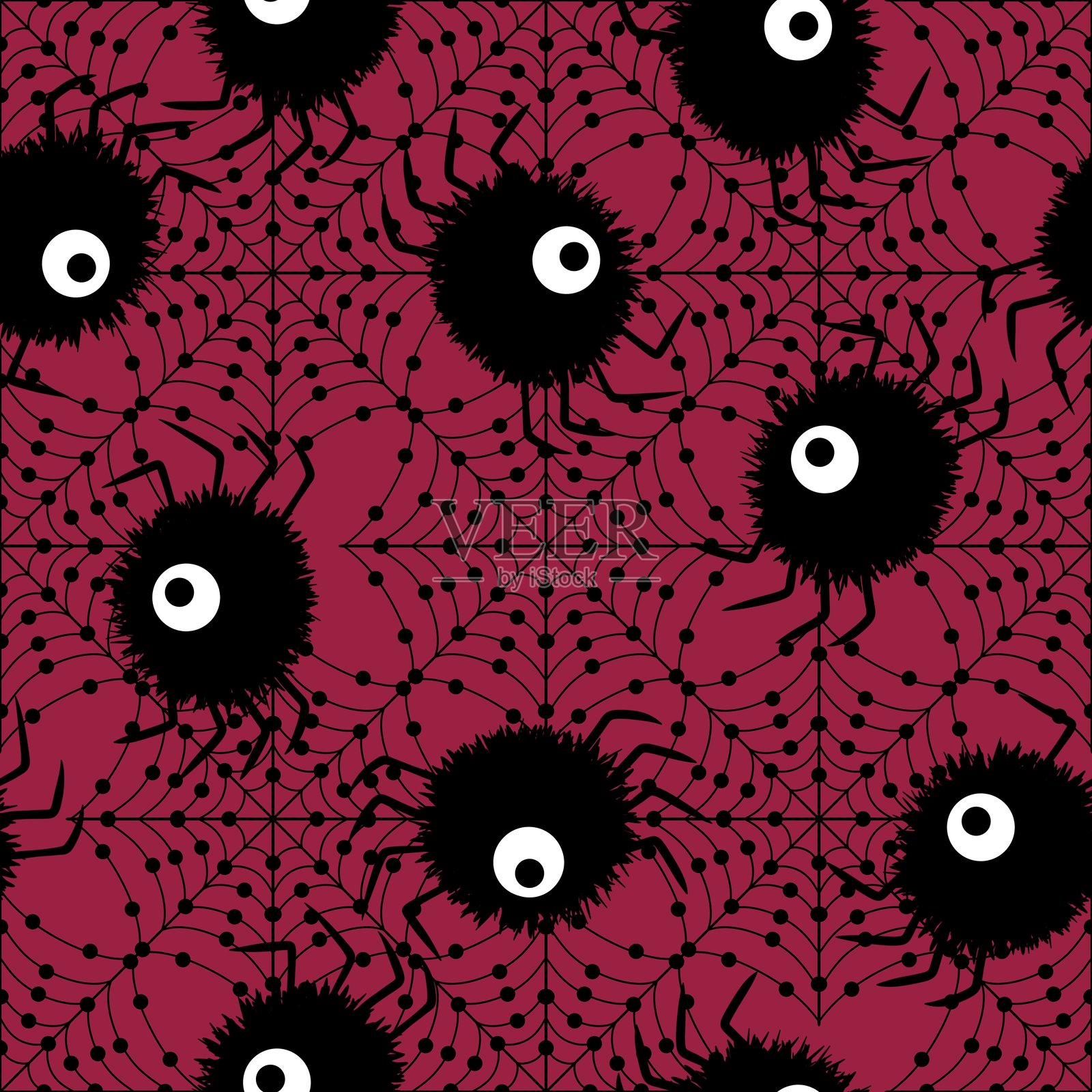 万圣节无缝蜘蛛图案，适用于面料、纺织品和包装插画图片素材