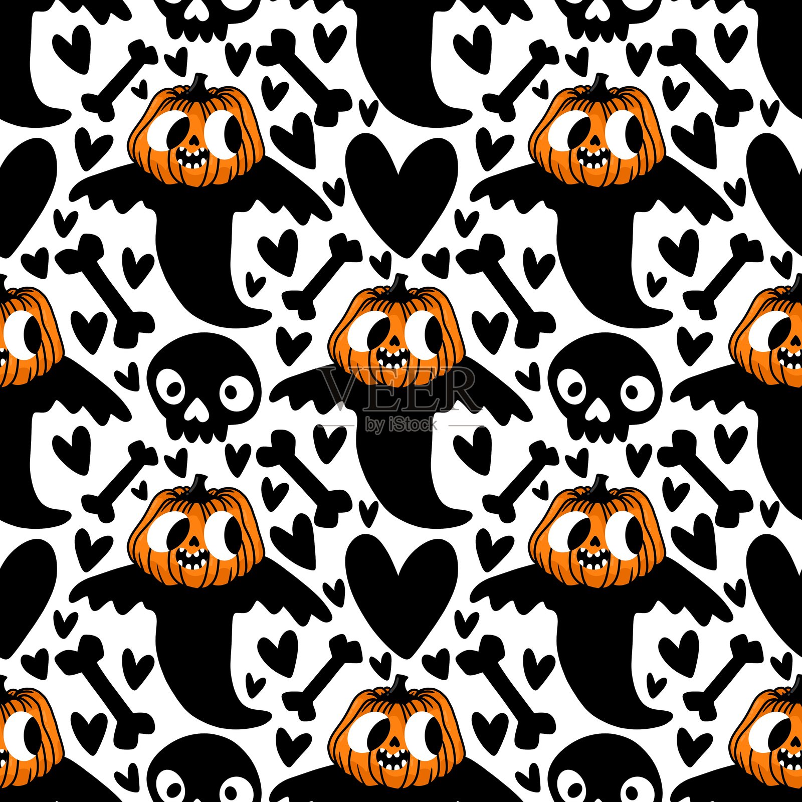 万圣节鬼魂无缝图案，适用于面料、纺织品和包装插画图片素材