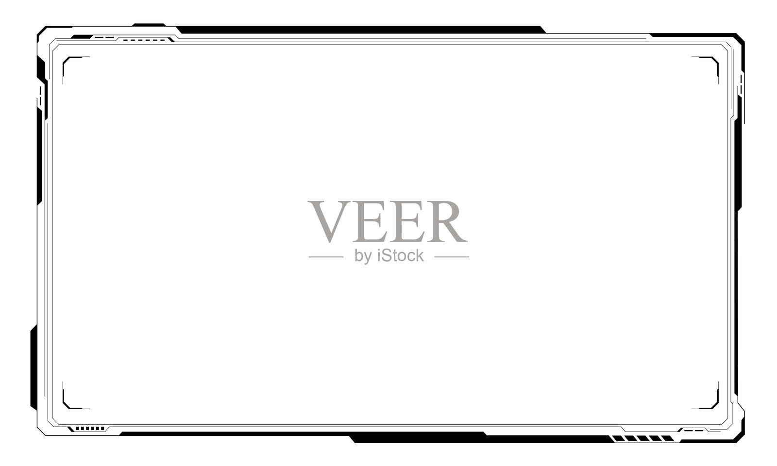 现代科技未来控制面板屏幕黑色用户界面元素设计HUD框架数字全息窗口游戏菜单触控网络监视器矢量图，背景为白色。插画图片素材