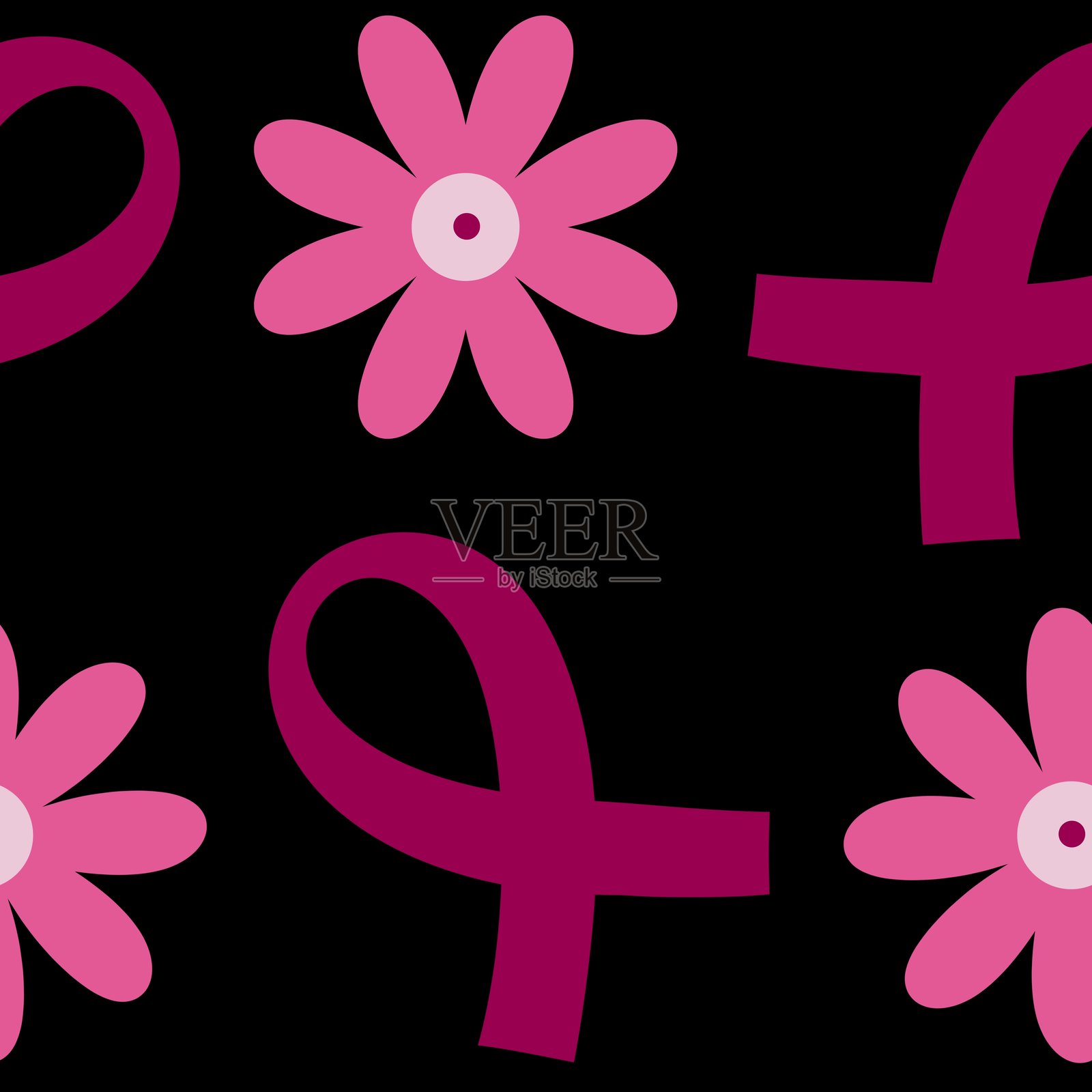 乳腺癌月无缝粉色丝带日乳腺X光检查图案，适用于包装纸、医疗配件和药品插画图片素材