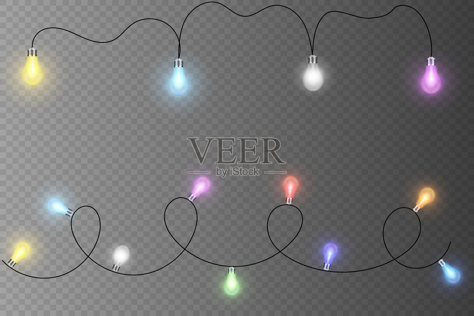 圣诞花环。霓虹灯。节日明亮的灯光。插画图片素材