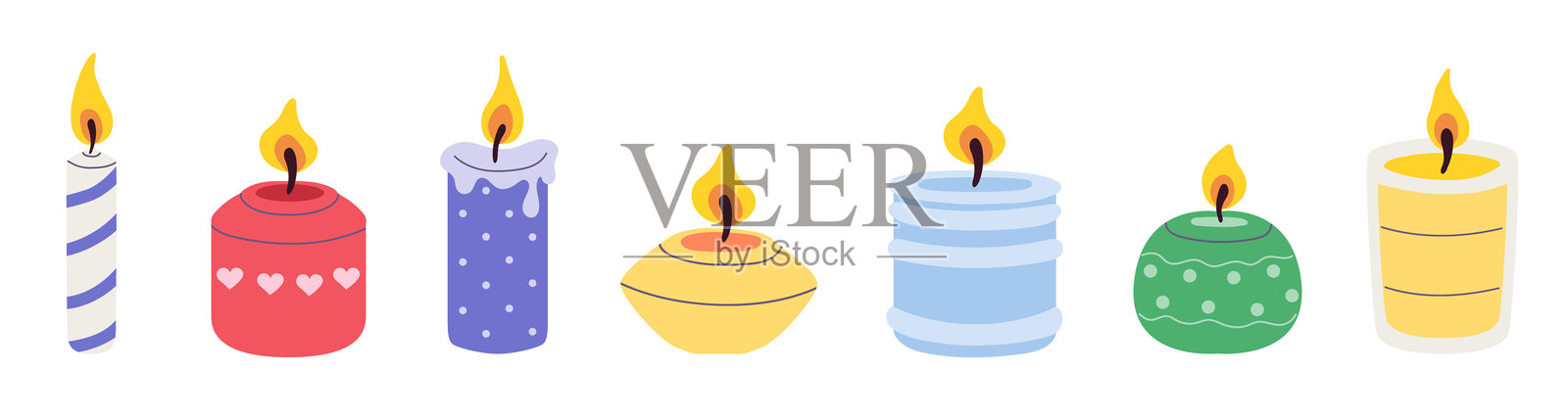 一组各种装饰性香薰蜡烛插画图片素材