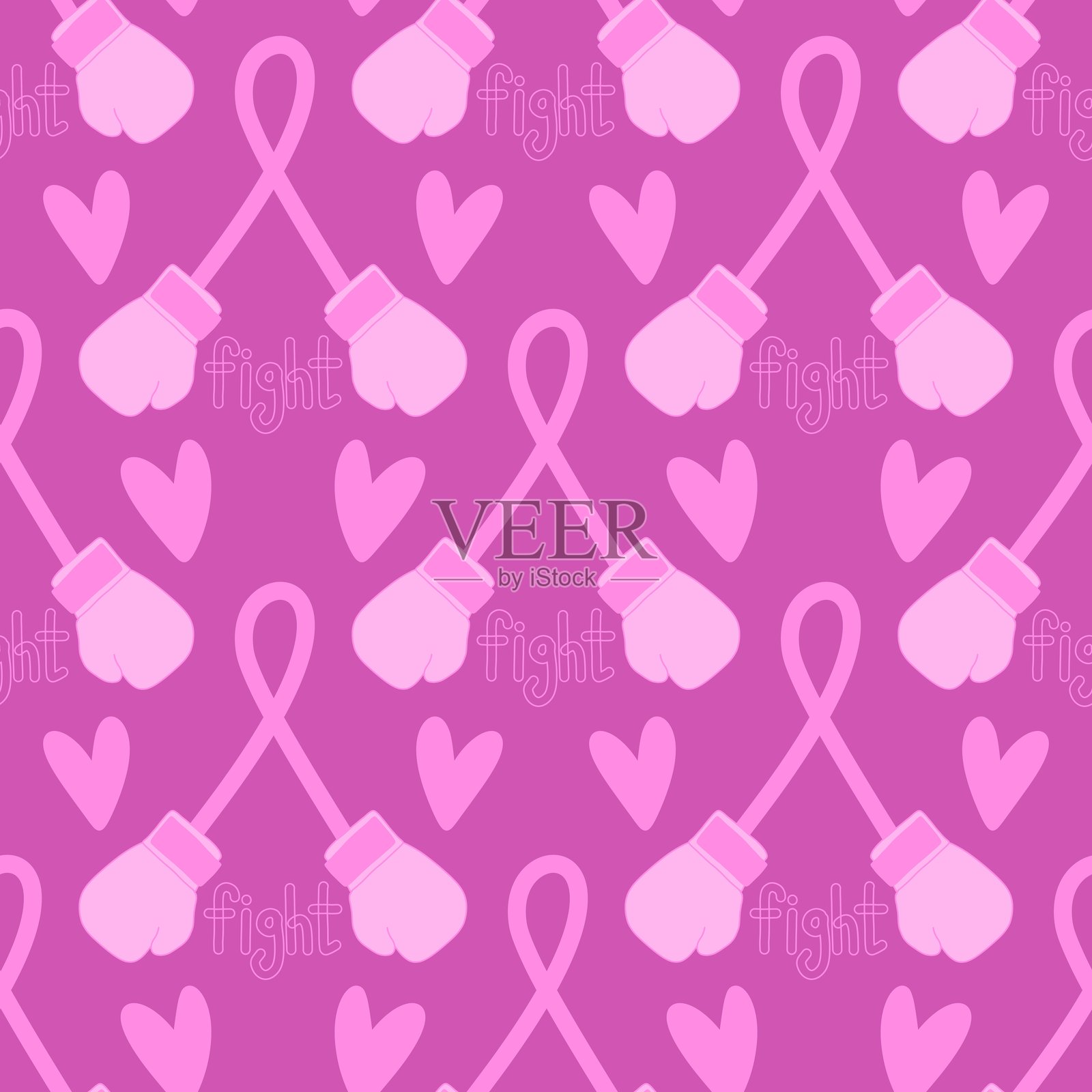 乳腺癌月无缝粉色丝带日乳腺X光检查图案，适用于包装纸和医疗配件插画图片素材