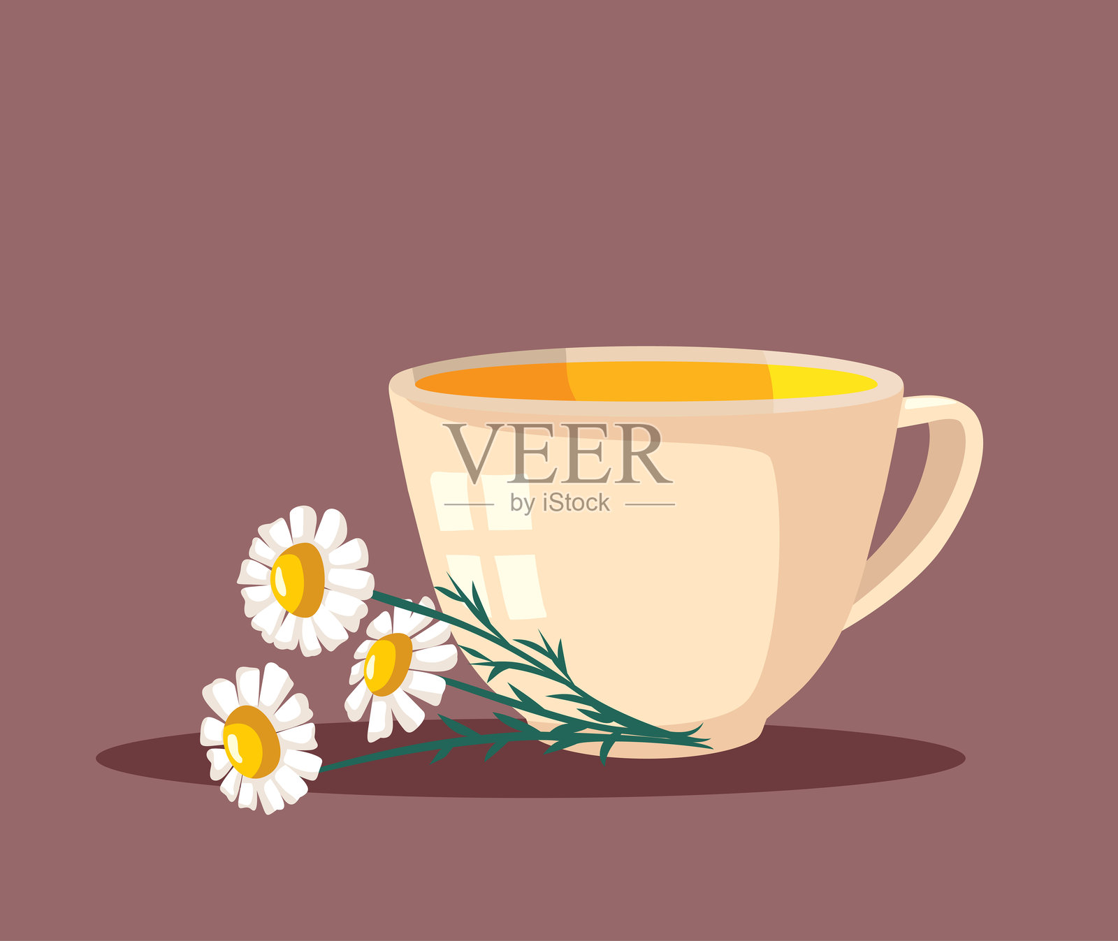 洋甘菊茶杯与花卉的矢量概念插图插画图片素材